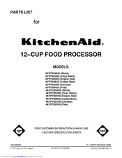 KitchenAid KFP750WH - Food Processor With 2 Bowls Parts List