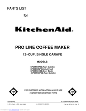 KitchenAid KPCM050PM - Pro Line Single-Carafe Coffee Maker Parts List