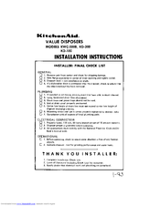 Kitchenaid KD-100 Installation Instructions