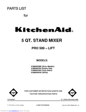 KitchenAid KSM500WH0 Parts List