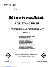 KitchenAid KV25G0XWW - Professional 5 Plus Series Stand Mixer Parts List