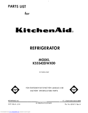 KitchenAid KSSS42DWX00 Parts List