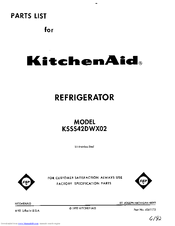 KitchenAid KSSS42DWX02 Parts List