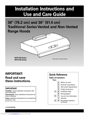 KitchenAid KHTU100 Series Installation Instructions And Use And Care Manual