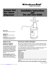 KitchenAid Instant Hot Hot Water Dispenser Installation And User Manual