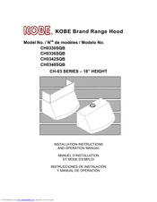 KOBE CH0348SQB Installation Instructions And Operation Manual