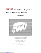 KOBE IN2730SF-1 Installation Instructions And Operation Manual