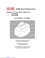 KOBE IS2142SQB Installation Instructions And Operation Manual