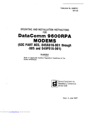 DataComm 9600RPA Operating And Installation Instructions