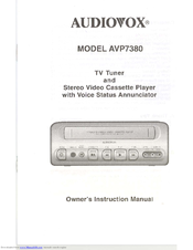 Audiovox AVP7380 - AVP 7380 - VCP Owner's Instruction Manual