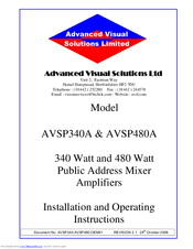Advanced Visual Solutions AVSP480A Installation And Operating Instructions Manual
