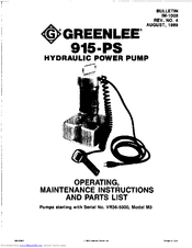Greenlee 915-PS Operating, Maintenance And Parts Manual