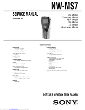 Sony NW-MS7 - Memory Stick Walkman Service Manual