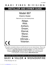 Baxi 807 Installer And Owner Manual