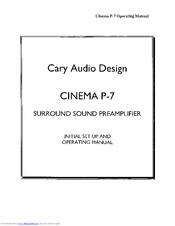 Cary Audio Design Cinema P-7 Operating Manual
