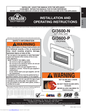 Napoleon GI 3600-N Installation And Operating Instructions Manual
