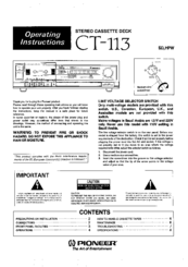 Pioneer CT-113 Operating Instructions Manual