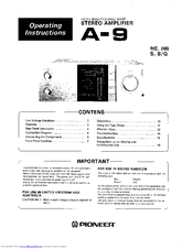 Pioneer A-9 S/G Operating Instructions Manual