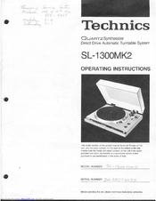 Technics SL-1300MK2 Operating Instructions Manual
