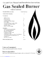 Premier P24S3402P Use And Care Manual And Installation Instructions