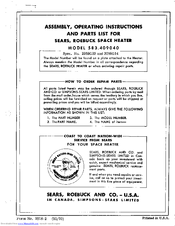 Sears, Roebuck and Co. 583.409040 Assembly, Operating, And Maintenance  Instructions