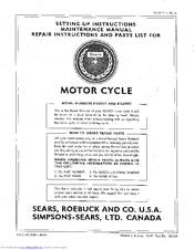 Sears 810.89571 Setting Up Instructions And Parts List