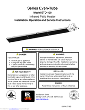 IR Energy Even-Tube ETO-100 Series Installation, Operation And Service Instructions