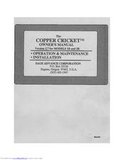 Sage Advance Corp Copper Cricket 1B Owner's Manual