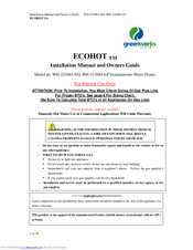 GreenWorks ECOHOT WH-321063-LP Installation Manual