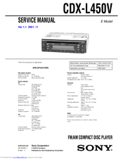 Sony CDX-L450V - Fm/am Compact Disc Player Service Manual