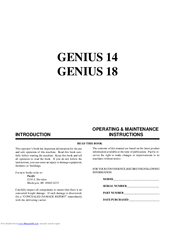 Pacific GENIUS 18 Operating & Maintenance Instructions