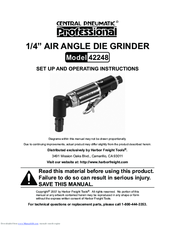 Central Pneumatic Professional 42248 Set Up And Operating Instructions Manual