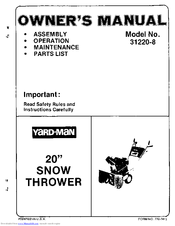 Yard-Man 31220-8 Owner's Manual