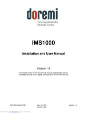 Doremi IMS1000 Installation And User Manual