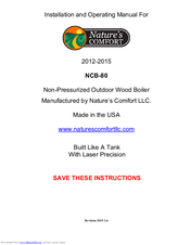 Nature's Comfort NCB-80 Installation And Operating Manual