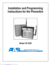 AAS PhoneAire 16-1050 Installation And Programming Instructions