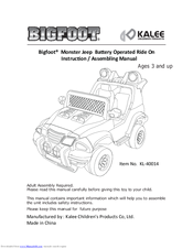 Kalee Bigfoot Monster Jeep Instruction/Assembling Manual