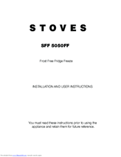 STOVES SFF 5050FF Installation And User Instructions Manual