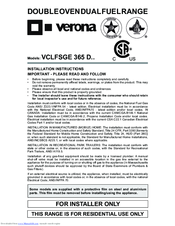 Verona VCLFSGG 365 D Series Installation Instructions Manual