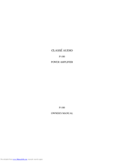 CLASSÉ AUDIO P-100 Owner's Manual