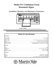 Martin Yale 911 Installation, Operation And Maintenance Instructions
