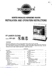 Toyostove FF-51 Installation And Operation Instructions Manual