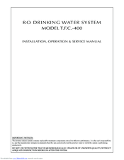 Clack T.F.C.-400 Installation, Operation & Service Manual