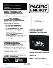 Pacific energy BEDFORD A Series Installation And Operating Instructions Manual