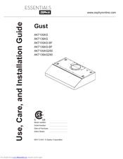 Zephyr Gust AK7136AS290 Use, Care And Installation Manual