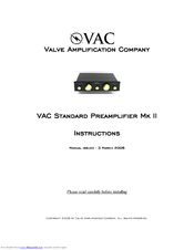 VAC Vintage Line Stage Mk II Instructions Manual