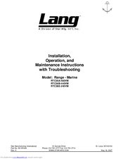 Lang RTC36E-240VM Installation, Operation And Maintenance Instructions