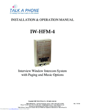 Talk-a-Phone IW-HFM-4 Installation & Operation Manual