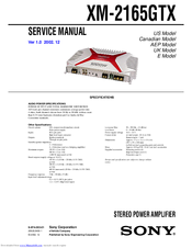 Sony XM-2165GTX Marketing Specifications Service Manual