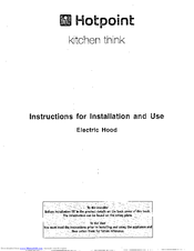 Hotpoint HL60X Instructions For Installation And Use Manual